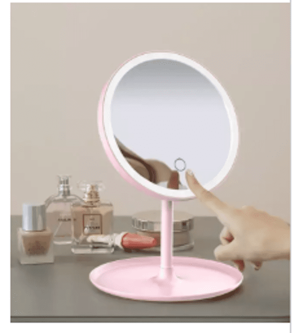ESPEJO CIRCULO  LED COLOR BLANCO-ROSADO-NEGRO (NO RECARGABLE)