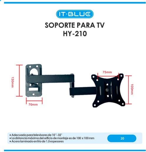 SOPORTE PARA TV BRAZO 10INCH A 32INCH HY-210