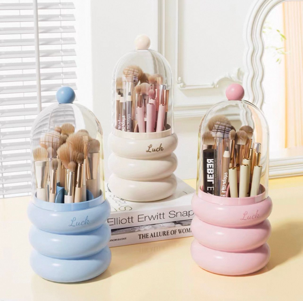 ORGANIZADOR DE BROCHAS DE COLORES AZUL-ROSADO-BLANCO