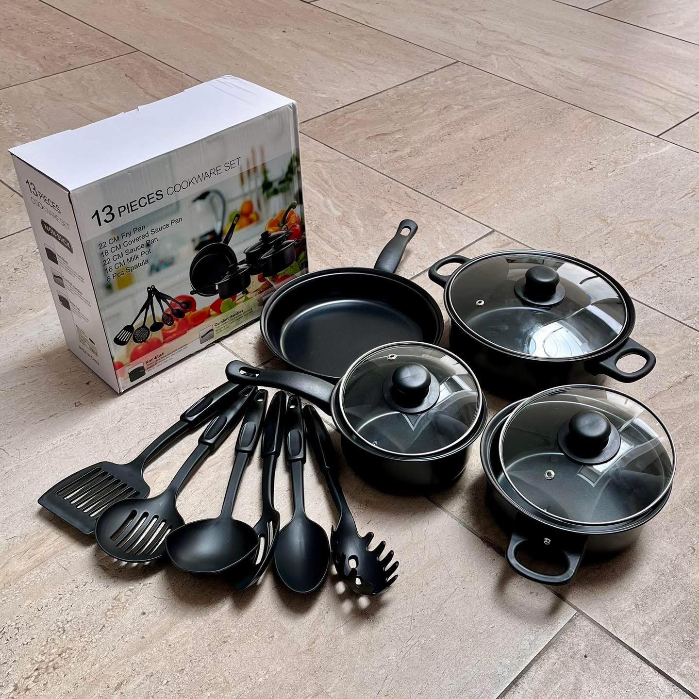 JUEGO DE SARTENES OLLAS Y CUCHARAS DE 13 PIEZAS SH-1029