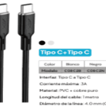 CABLE TIPO C A TIPO C  1M 3A REFORZADO AEK C08C2 BLANCO O NEGRO